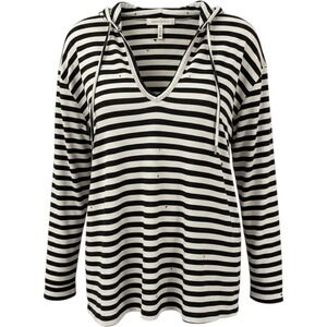 Emma & Sam Womens Hoodie M Black White Striped USA Distressed V-Neck Grunge